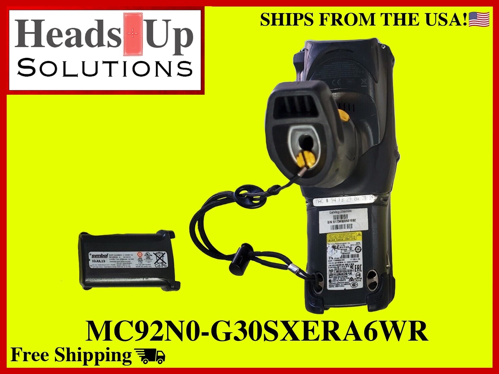 USED Symbol MC92N0-G30SXERA6WR Barcode Scanner, TESTED WORKING