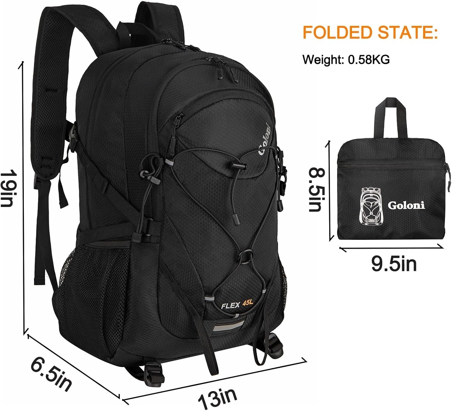 45L Hiking Backpack Lightweight Foldable, Waterproof Camping Backpack with Ra...
