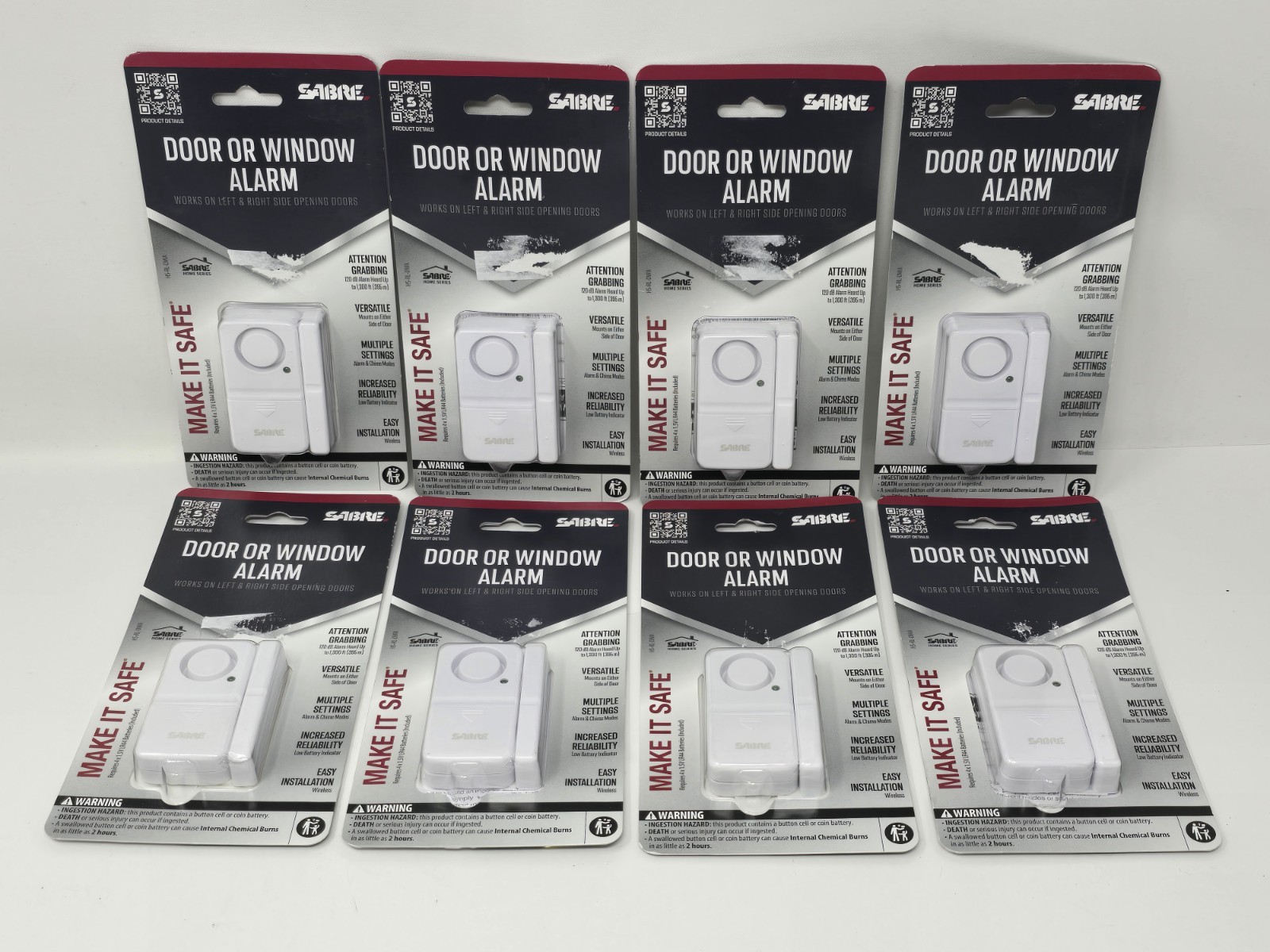(LOT OF 8) Sabre HS-RL-DWA Door or Window Alarm with 120dB Siren - New & Sealed