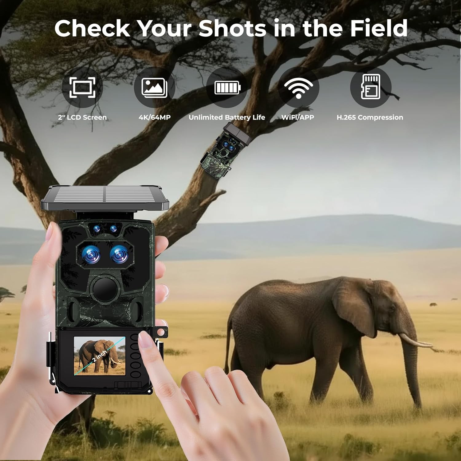 60MP Solar Trail Camera 4K Scouting Wildlife Hunting Game Cam Starlight Vision