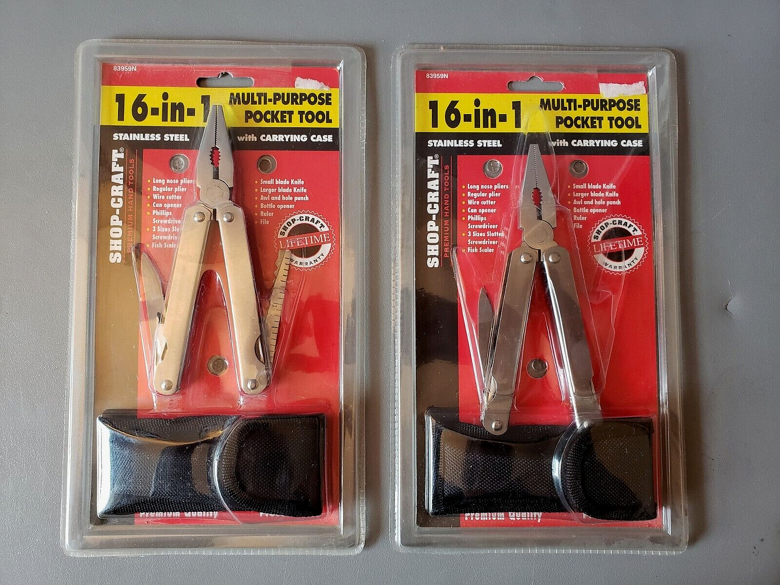 2 SHOP CRAFT -  16-IN-1 MULTI TOOLS W/ CARRYING CASE - STAINLESS STEEL - 4" LONG