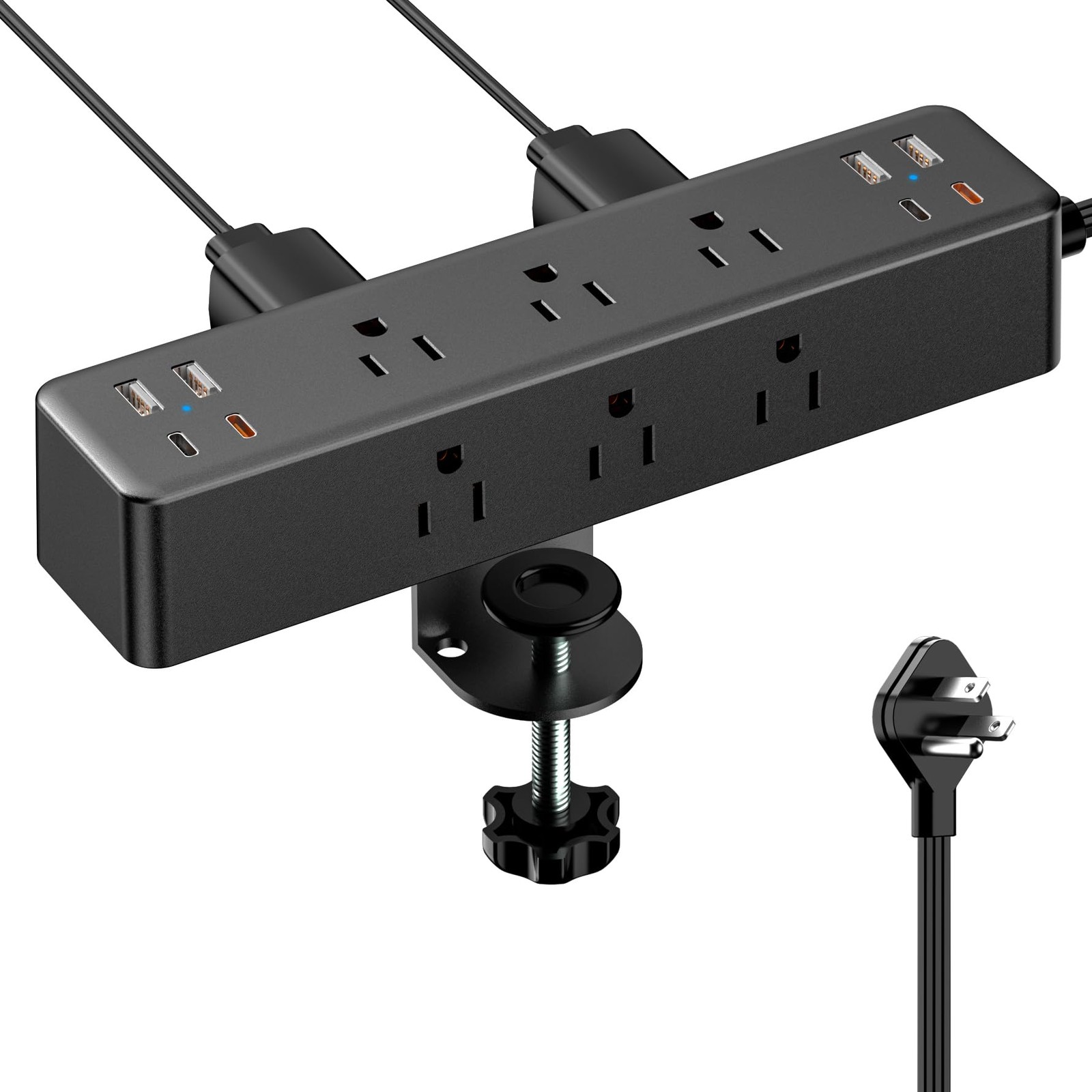Flat Plug Desk Clamp Power Strip 10FT, 40W Total Fast Charging Station, Dual ...