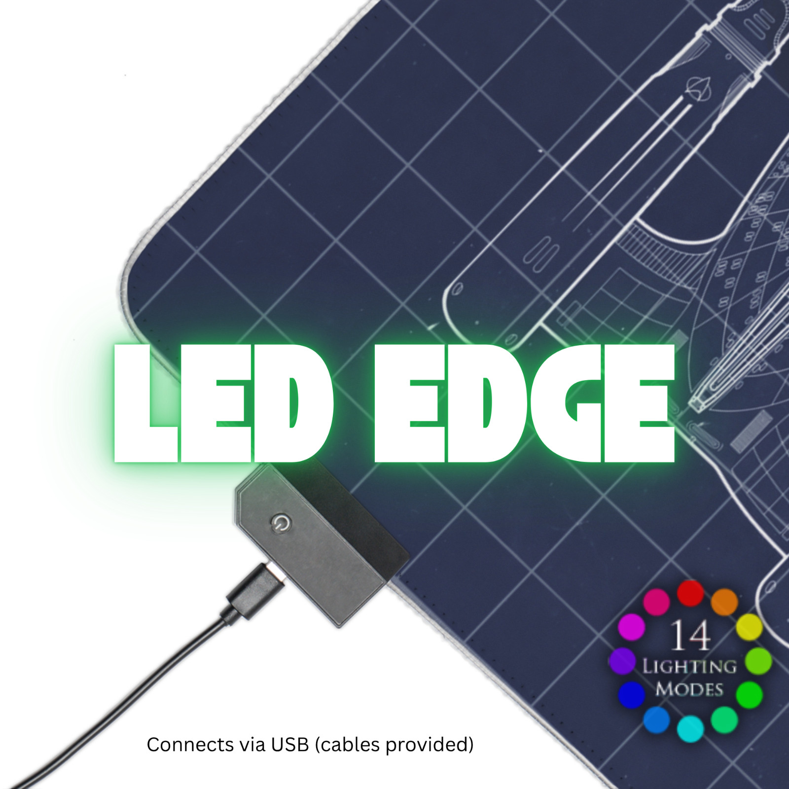 LED Desk Mat - Klingon Bird of Prey, Star Trek blueprint mousepad I RGB edged