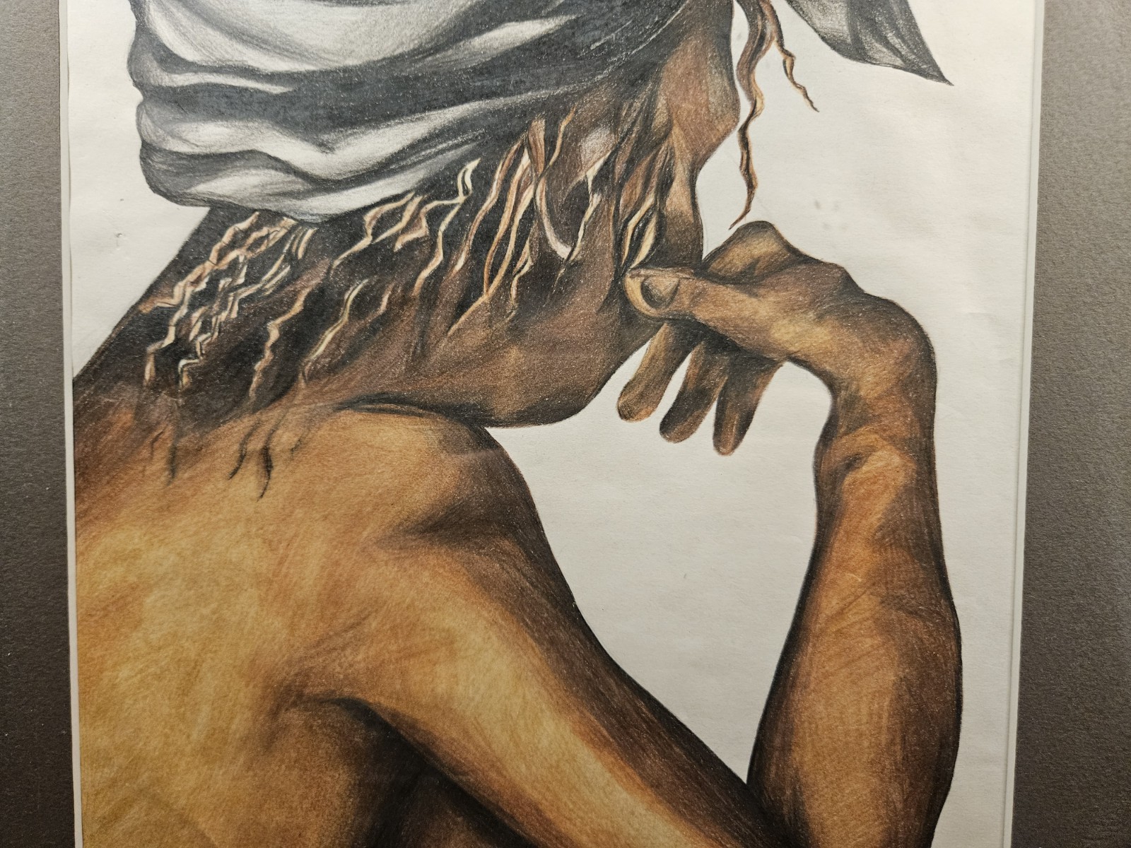 STRIKING EXPRESSIVE FEMALE PROFILE ORIGINAL MIXED MEDIA FIGURATIVE DRAWING