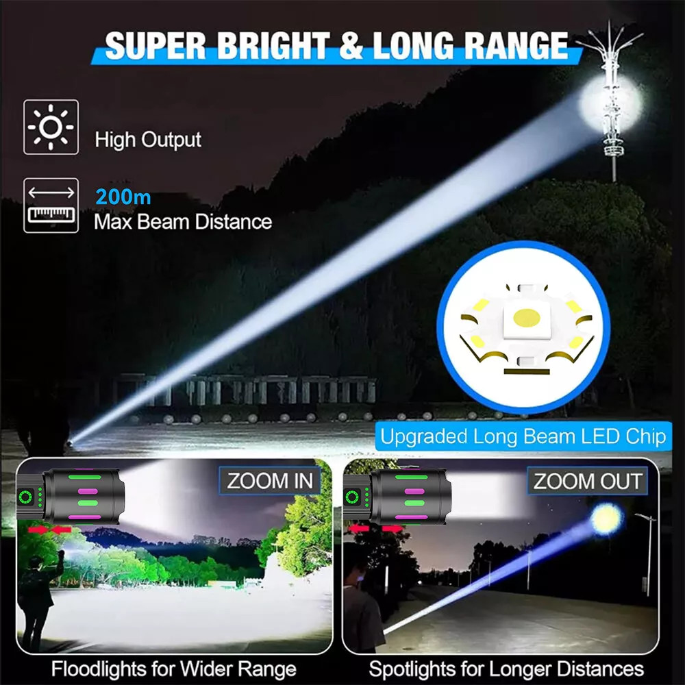 350000000 Lumen Super Bright LED Tactical Flashlight Rechargeable LED Work Light