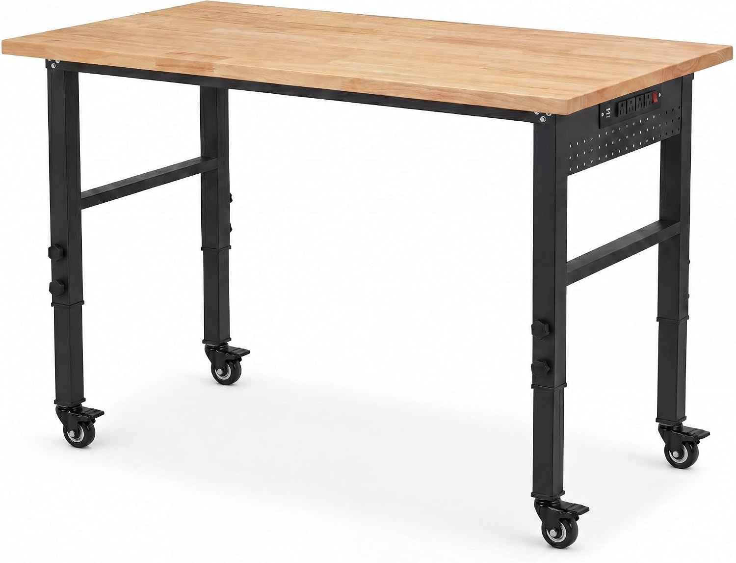 48" Workbench with Wheels, Adjustable Height, Rubberwood Top
