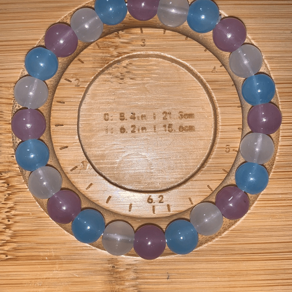 Handmade Blue Purple Gray Glass Bracelet  Strechy String OSFM 6.2