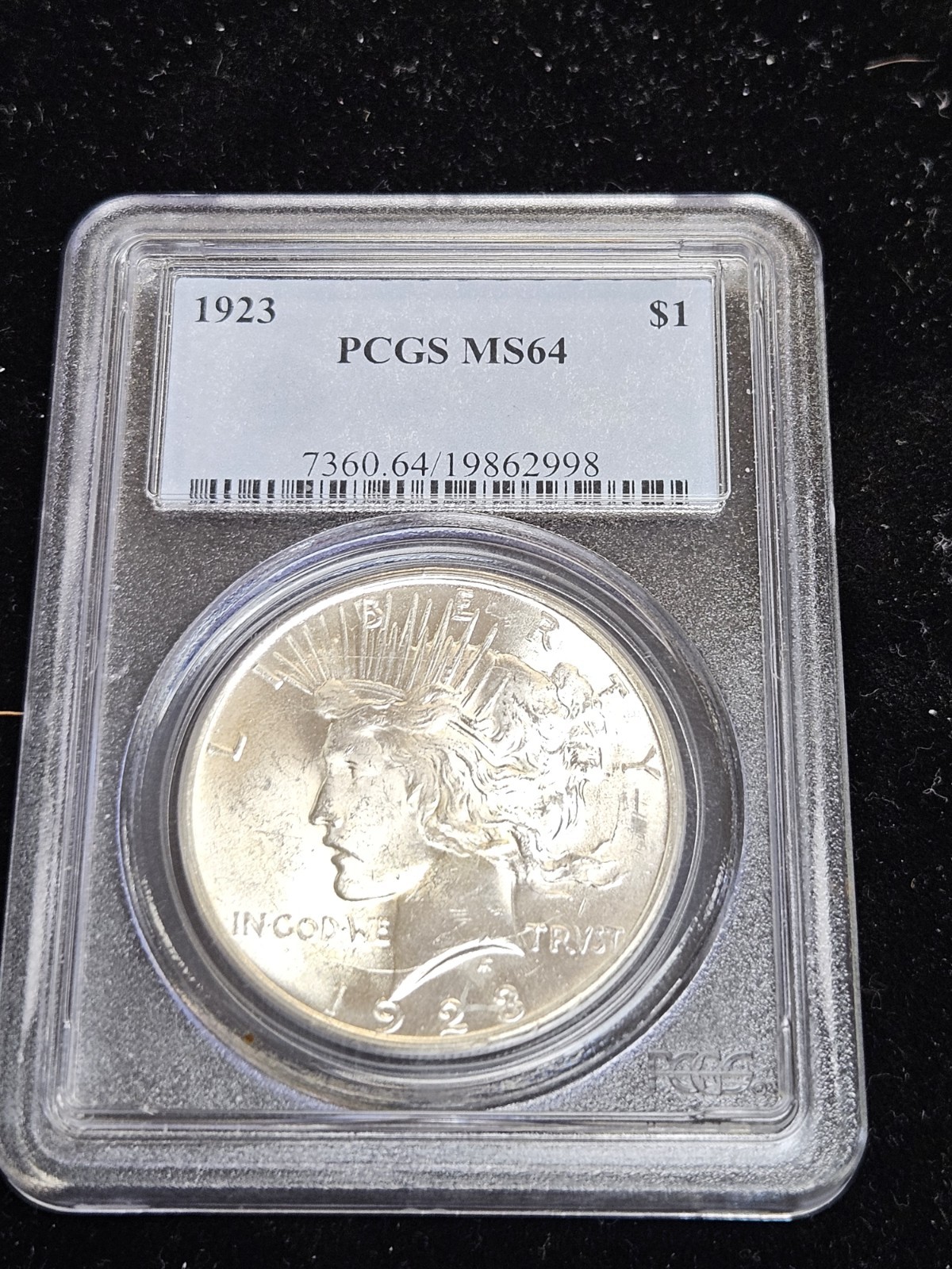 1923 Silver Peace Dollar PCGS MS 64- Nice Shine!