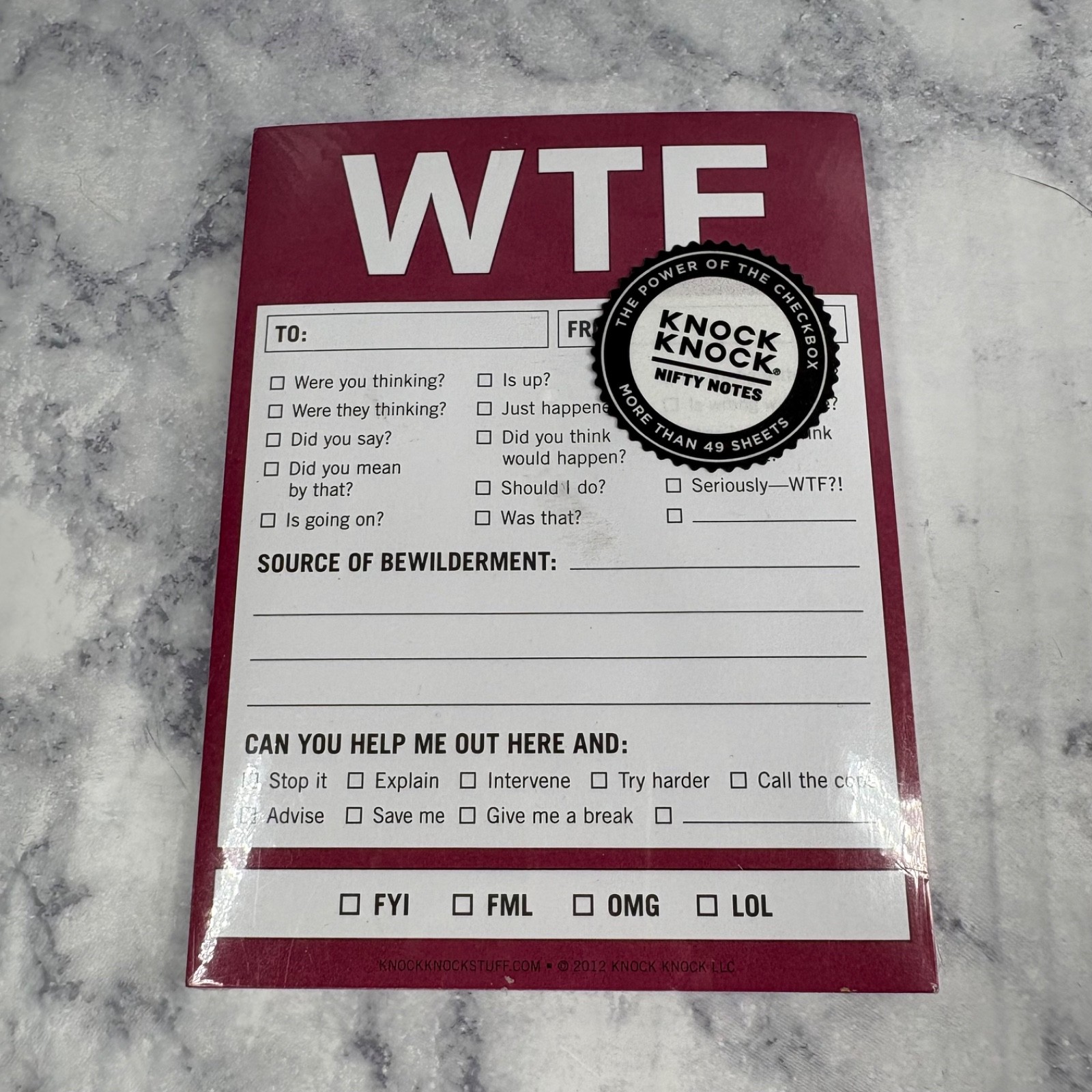 Knock Knock WTF Funny Notes Joke To-Do Pad, Office note, White Elephant Gift