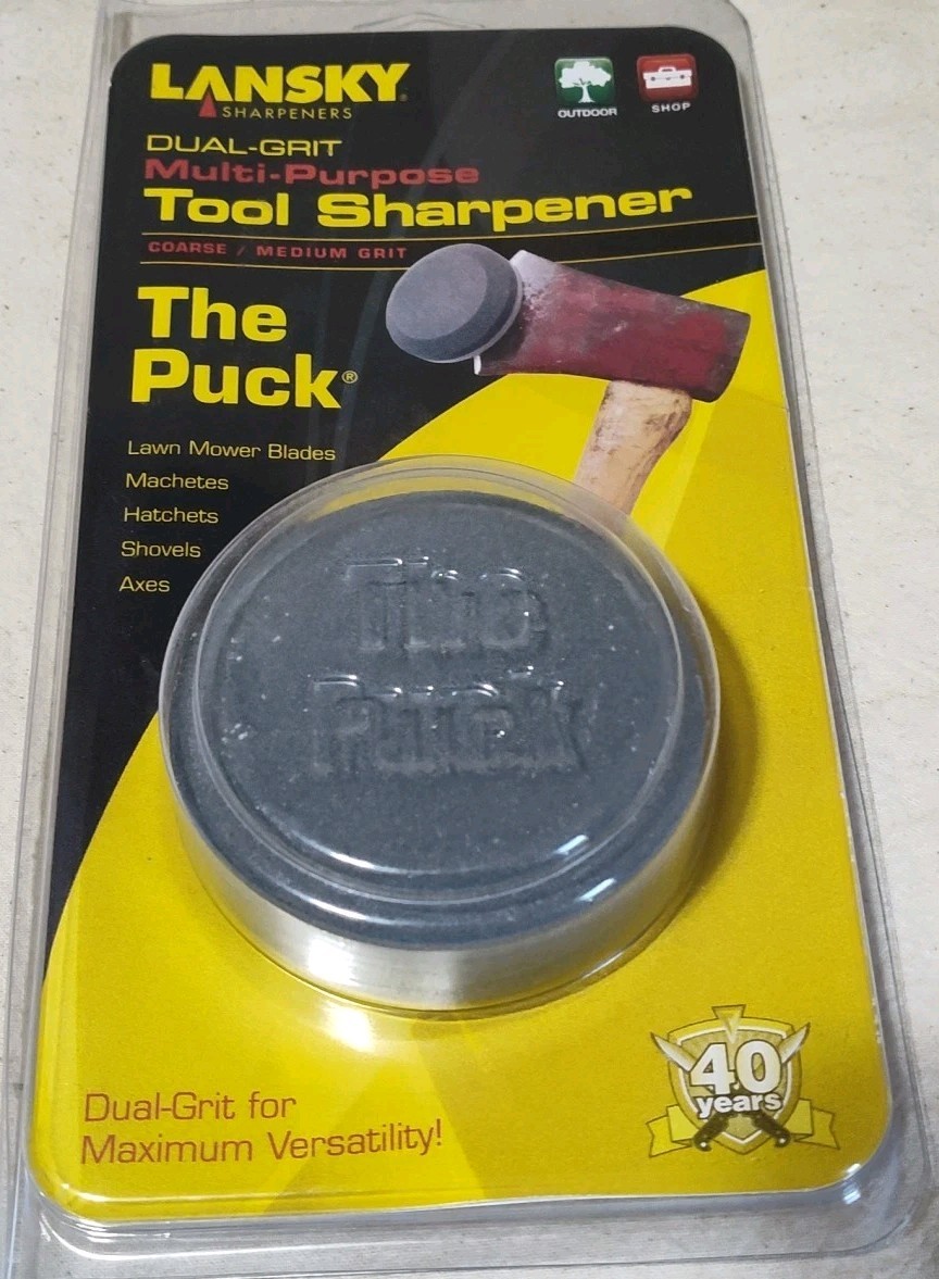 Lansky Puck Multi Purpose Tool Axe Lawn Mower Blade Dual Grit Sharpener D20