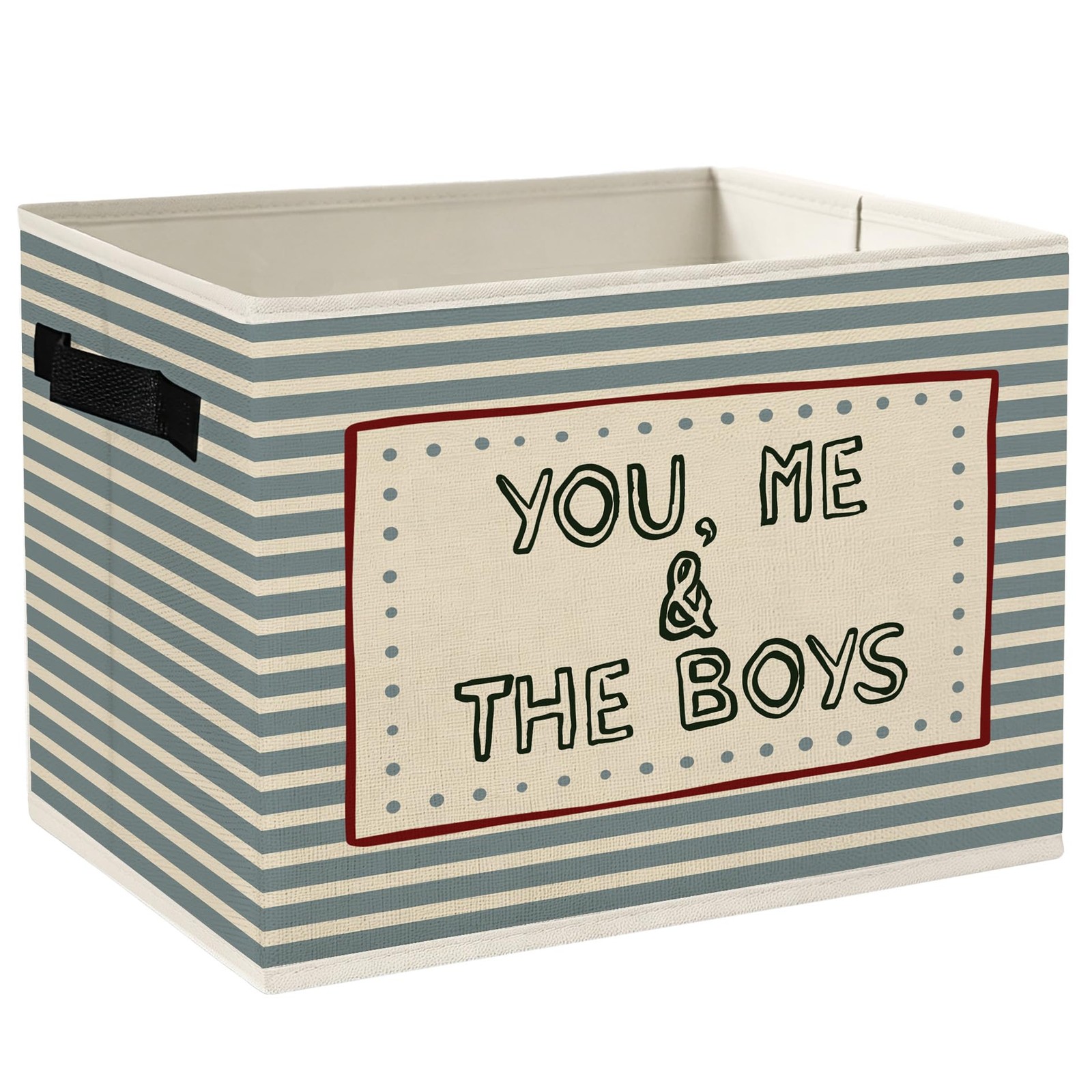 Boy Nursery Storage Bins Box with Handles, You Me and the Boys Blue Striped F...