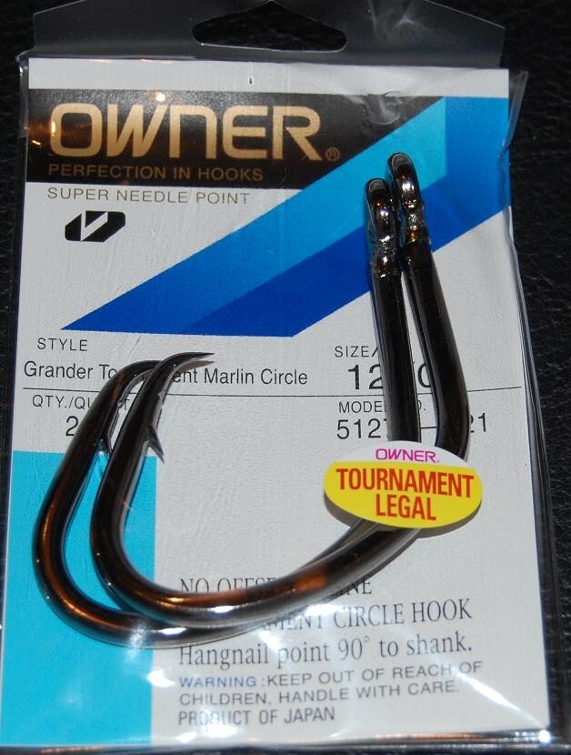 OWNER GRANDER TOURNAMENT MARLIN CIRCLE Hooks Size 12/0 Pack of 2 Legal 5127T-221