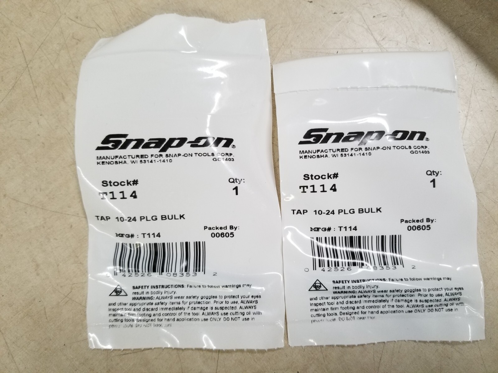 Lot of 2 - Snap-On T114 10-24 Plug Tap USA