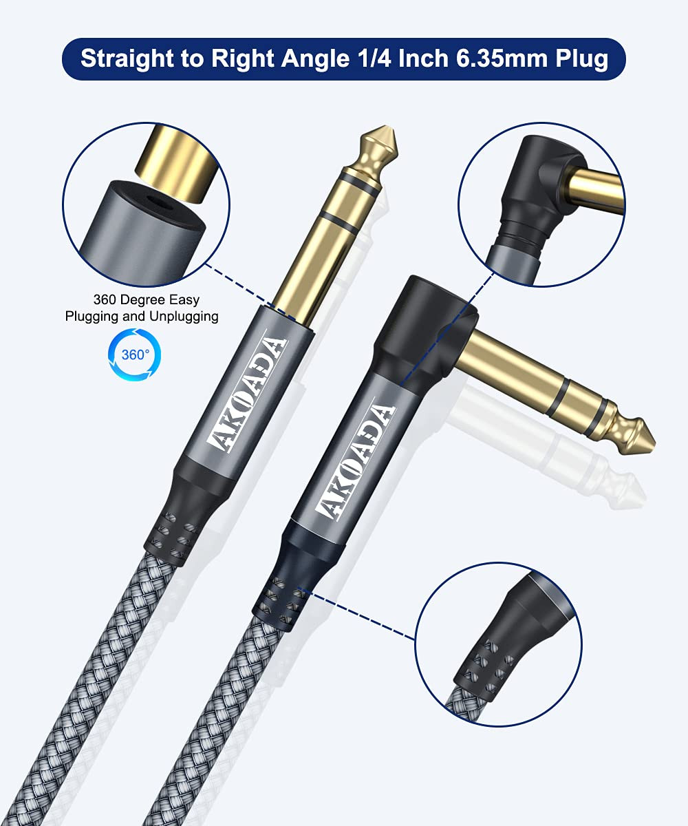 1/4 Inch TRS Instrument Cable 10Ft 2Pack Right Angle..................