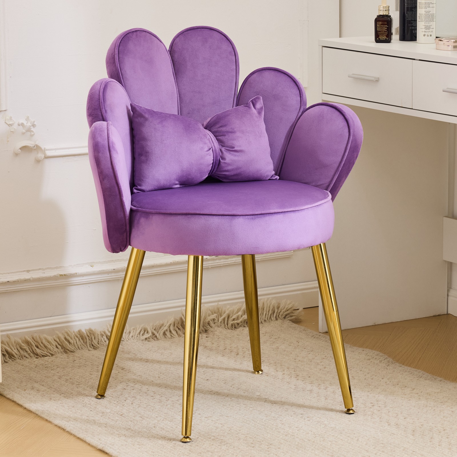 Flower Cute Girls Desk Chair Petal Makeup Vanity Chair W/ Back Makeup Chair