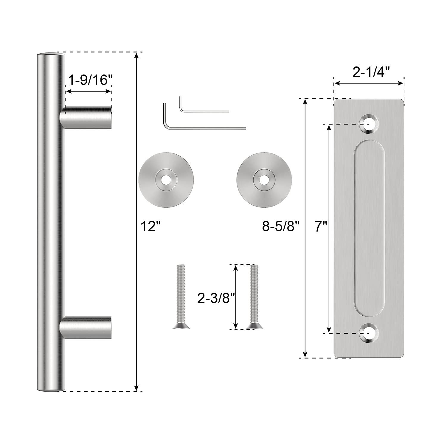 WINSOON 2 Pack 12" Sliding Barn Door Handle Set Flush Finger Pull Hardware