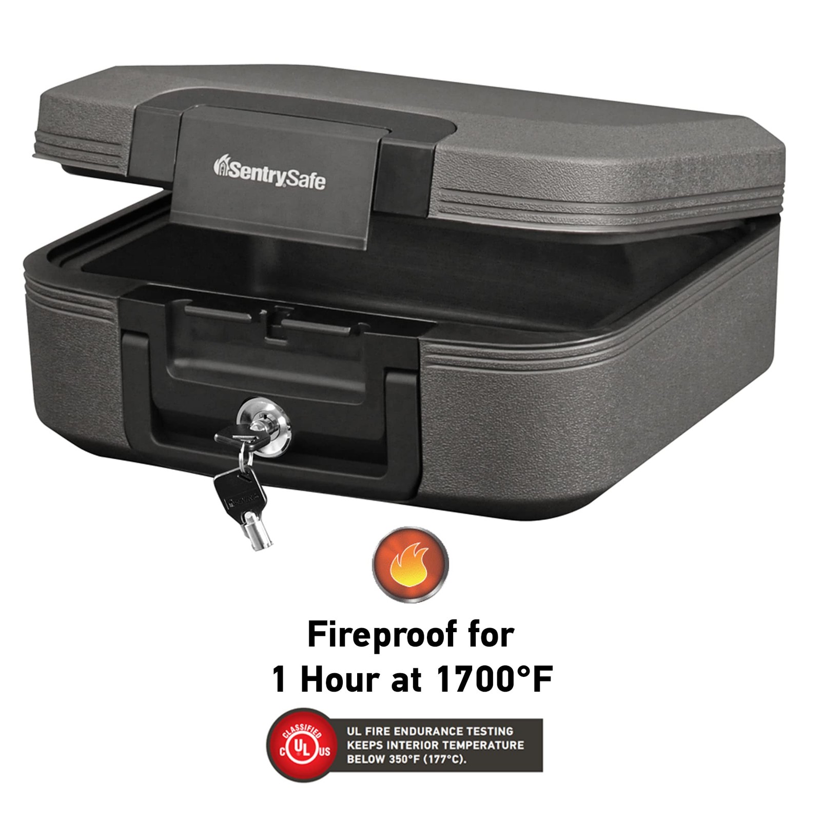 Dark Gray Fireproof and Waterproof Safe with Key Lock, Chest Lock Box with Ca...