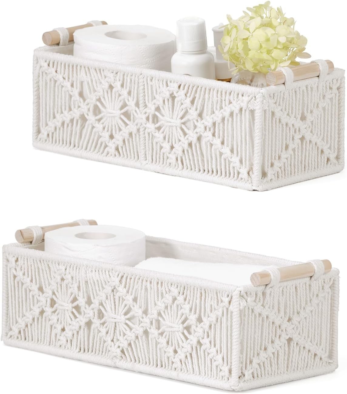 Macrame Storage Baskets Boho Decor Style Woven Storage Boxes Home Organization