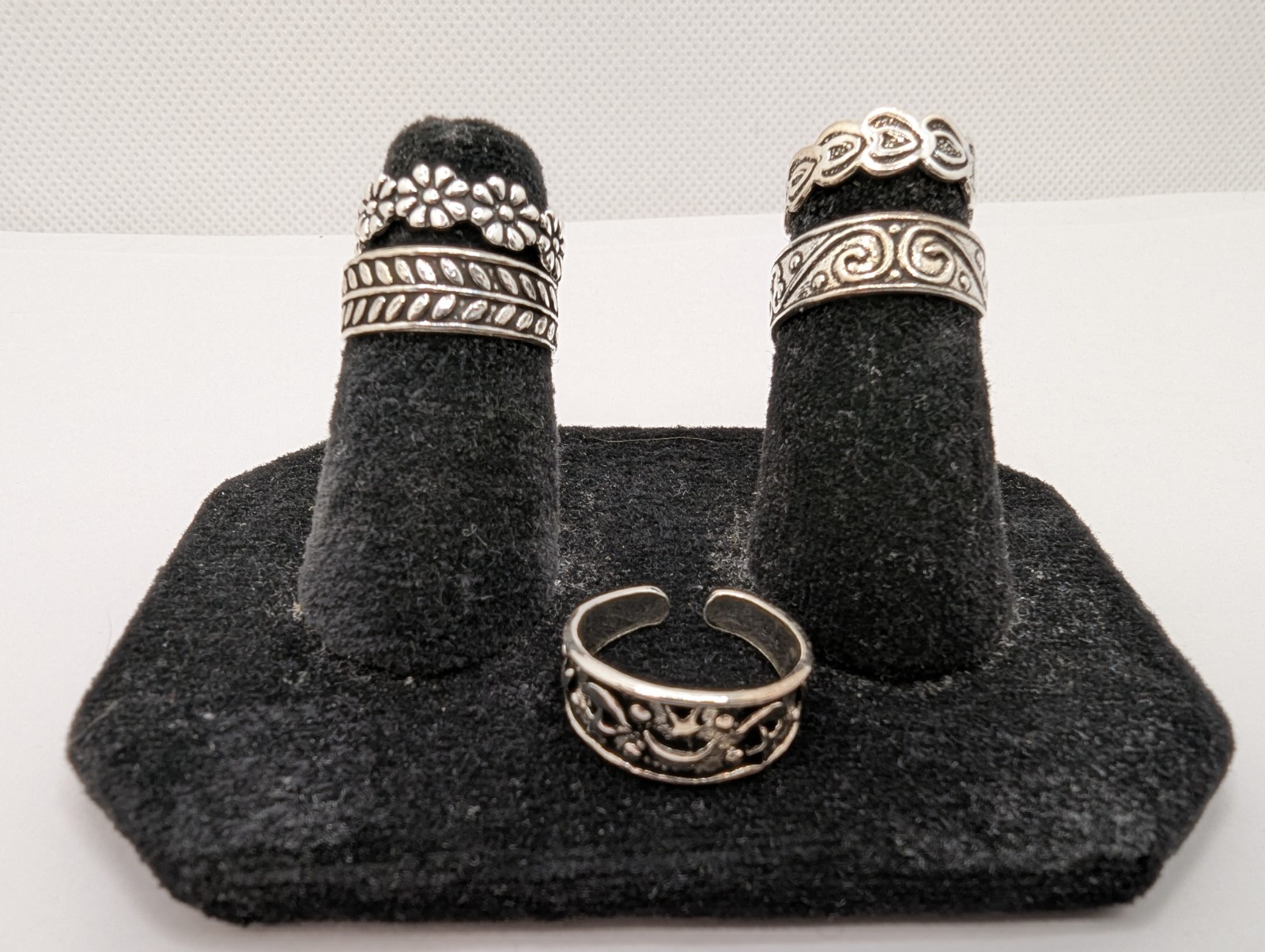 5 Sterling Silver Toe Rings. 5 Different Designs. Adjustable Size. 925 Silver.