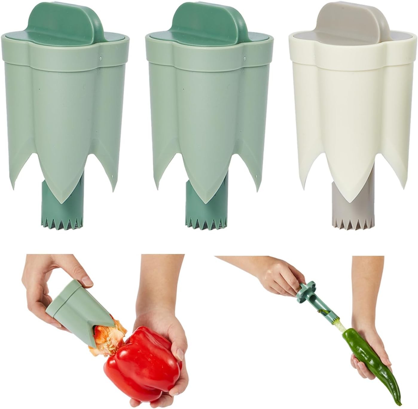 Pepper Seed Corers Remover, 3 Pack Fruit Pepper Corer Remover 2 in 1 Bell Pepper
