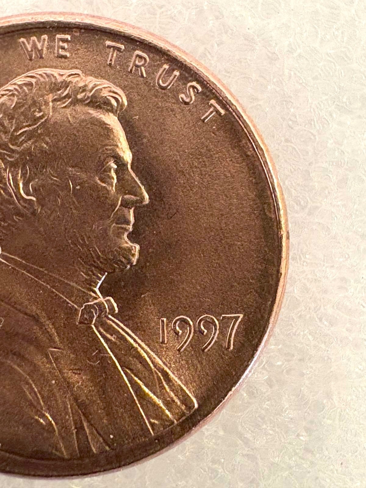 1997 U.S. penny no mint mark, Close AM, Rim Errors, off-center & More