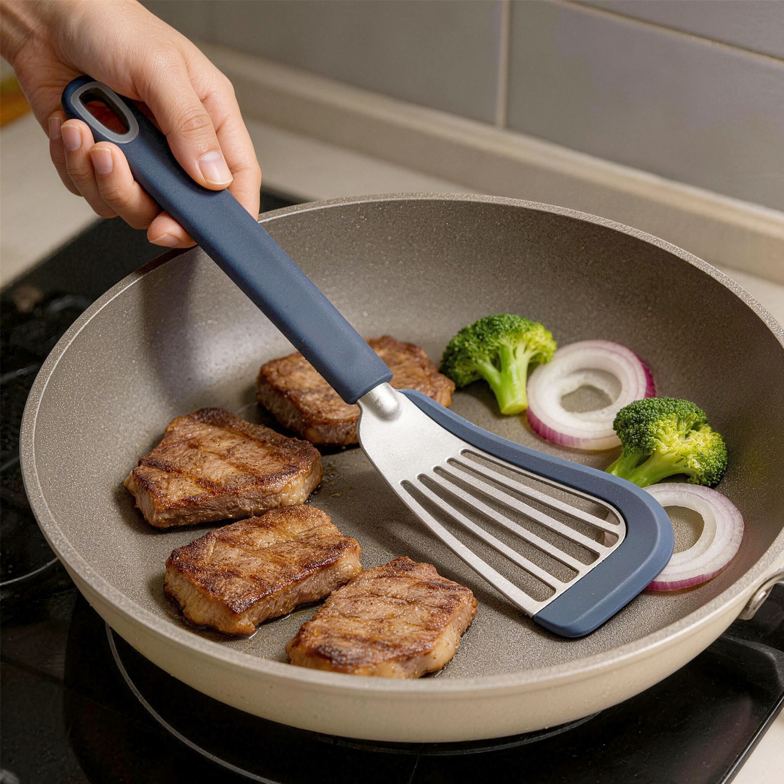 Stainless Steel Spatula Slice with Heat-Resistant Silicone Handle for Kitchen