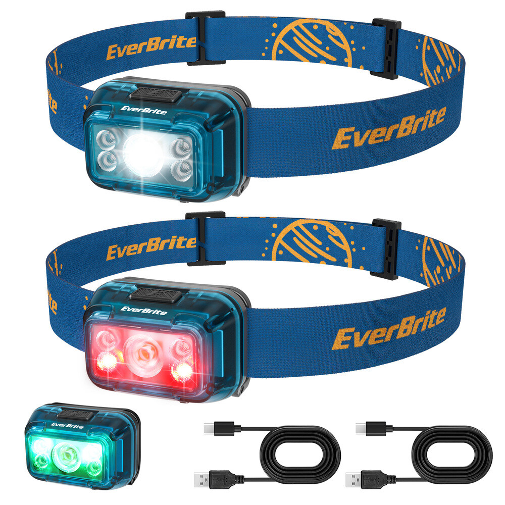 EverBrite 2 Pack USB Rechargeable LED Headlamp 5 Modes 120° Adjustable Headlight