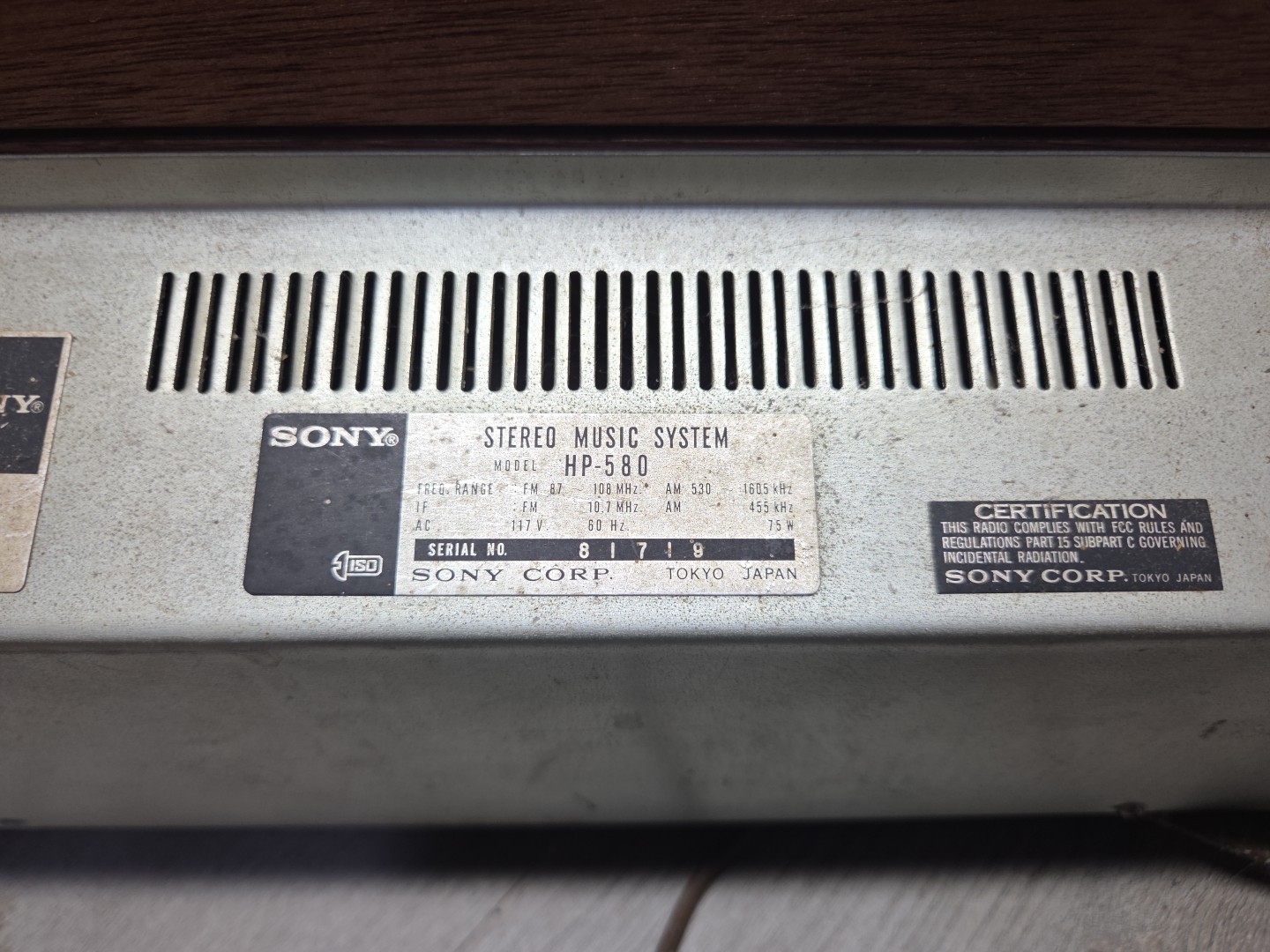 VTG Sony HP-580A Solid State Stereo Music System Please Read
