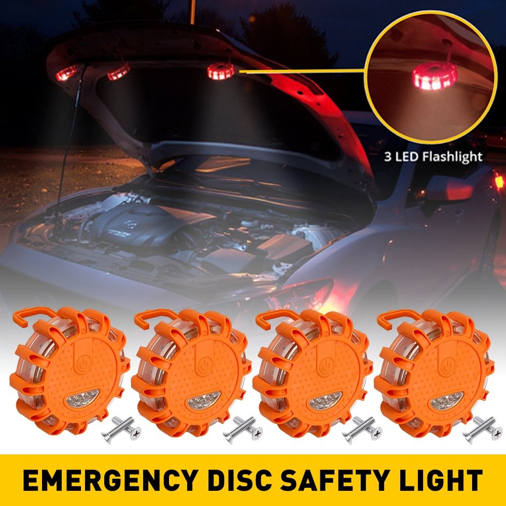 Magnetic LED Road Disc Flares Emergency Light Flashing Roadside Warning Lamps 4x