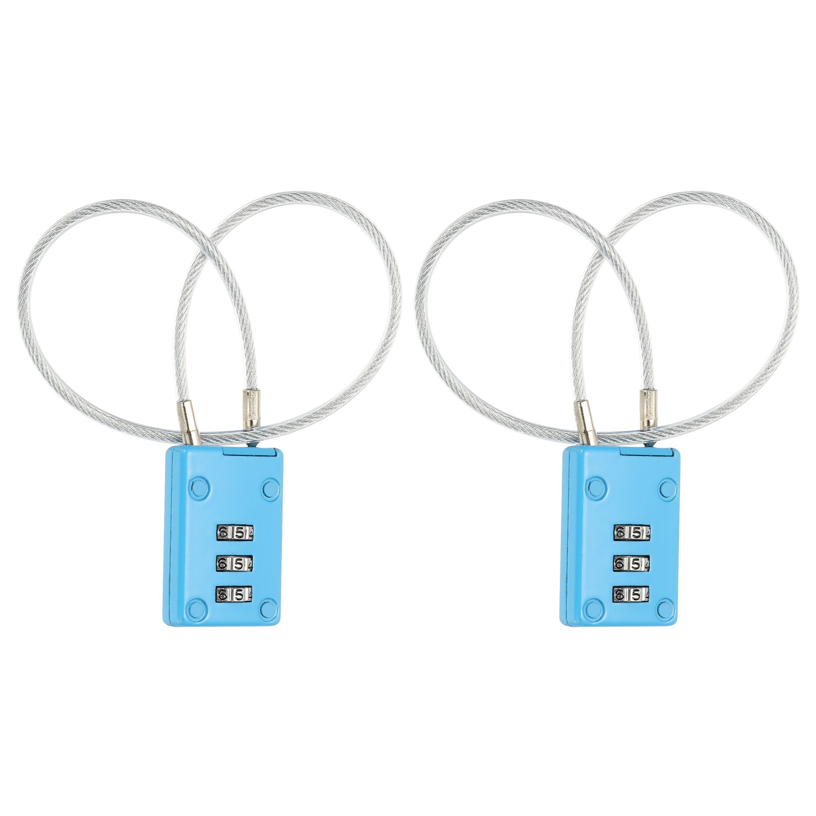 2 Pcs 3 Digit Cable Lock with Combination 11.8" Steel Rope Blue