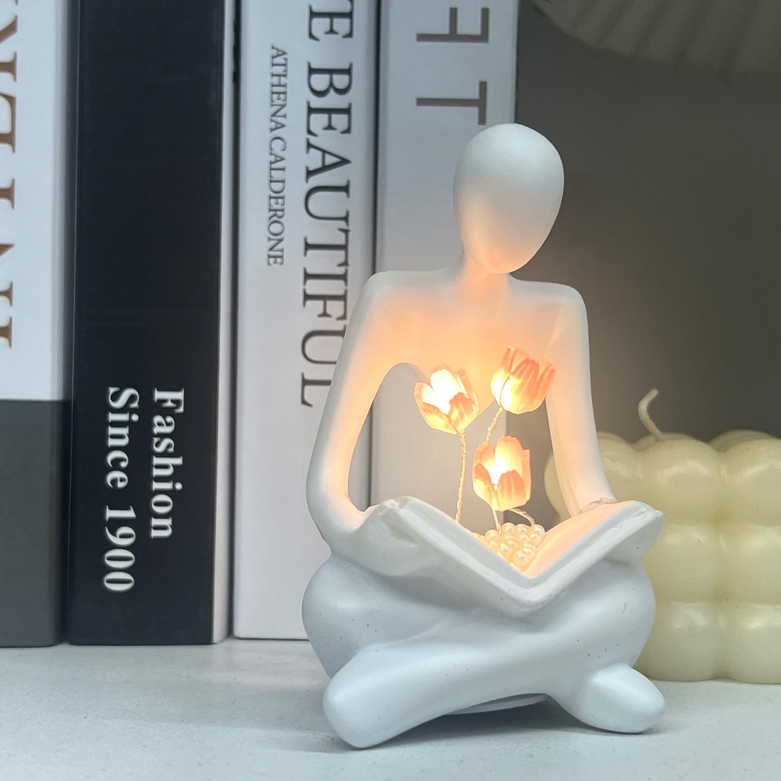 Tulip Night Light Reading Lamp Bookshelf Decor Aesthetic Statue Battery 2.75"