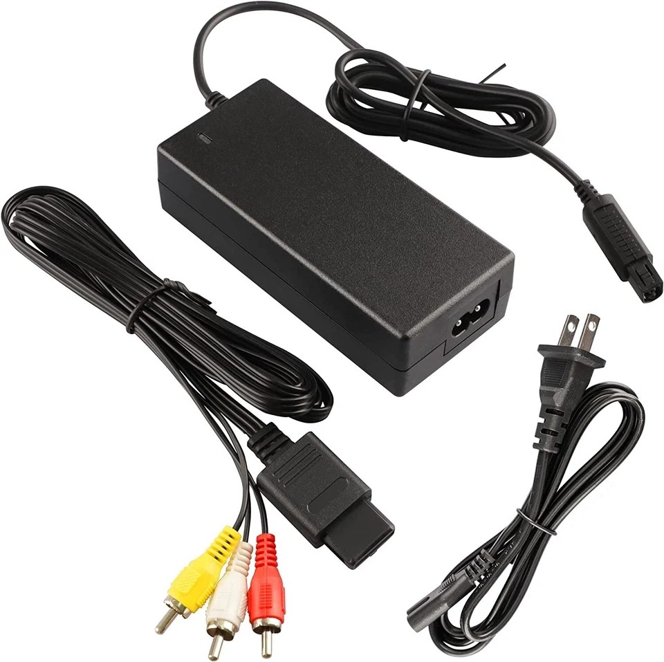 AC Adapter Power Supply & AV Cable Cord For Nintendo GameCube GC Charger Video