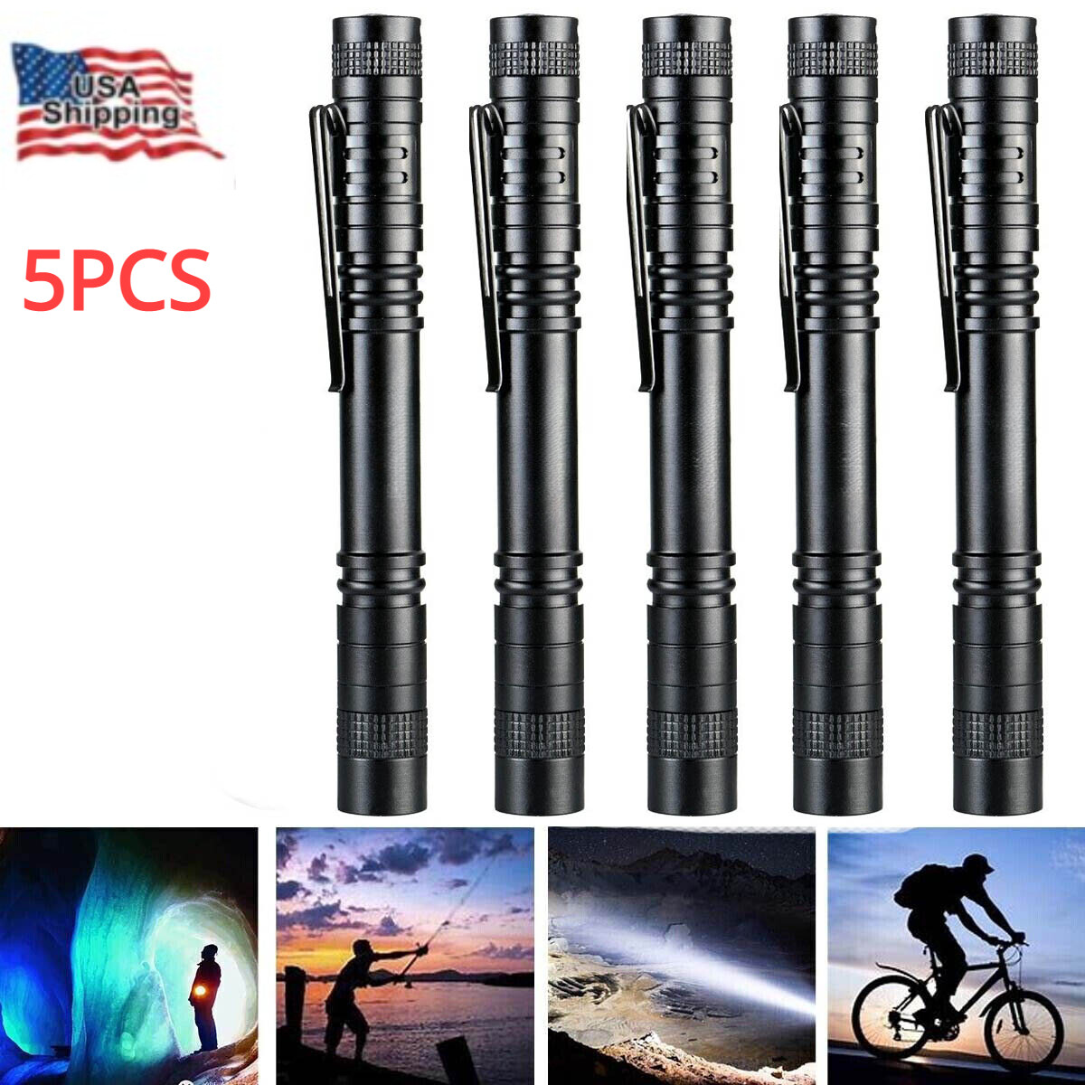 10PACK LED Flashlight Clip Mini Light Penlight Pocket Portable Pen Lamp Torch US