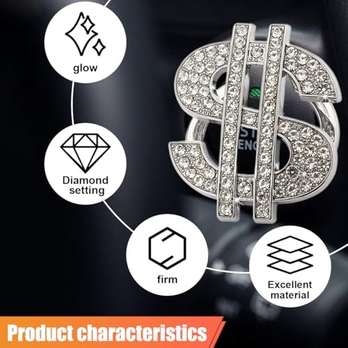 Bling Dollar Car Push Start Button Cover with Rhinestone, Anti-Scratch White