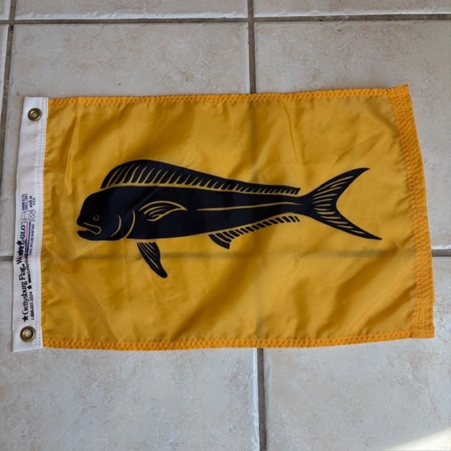 NYL-GLO Dolphin Mahi Mahi Catch Flag 12"x18" Yellow Fishing Boat Flag Nylon