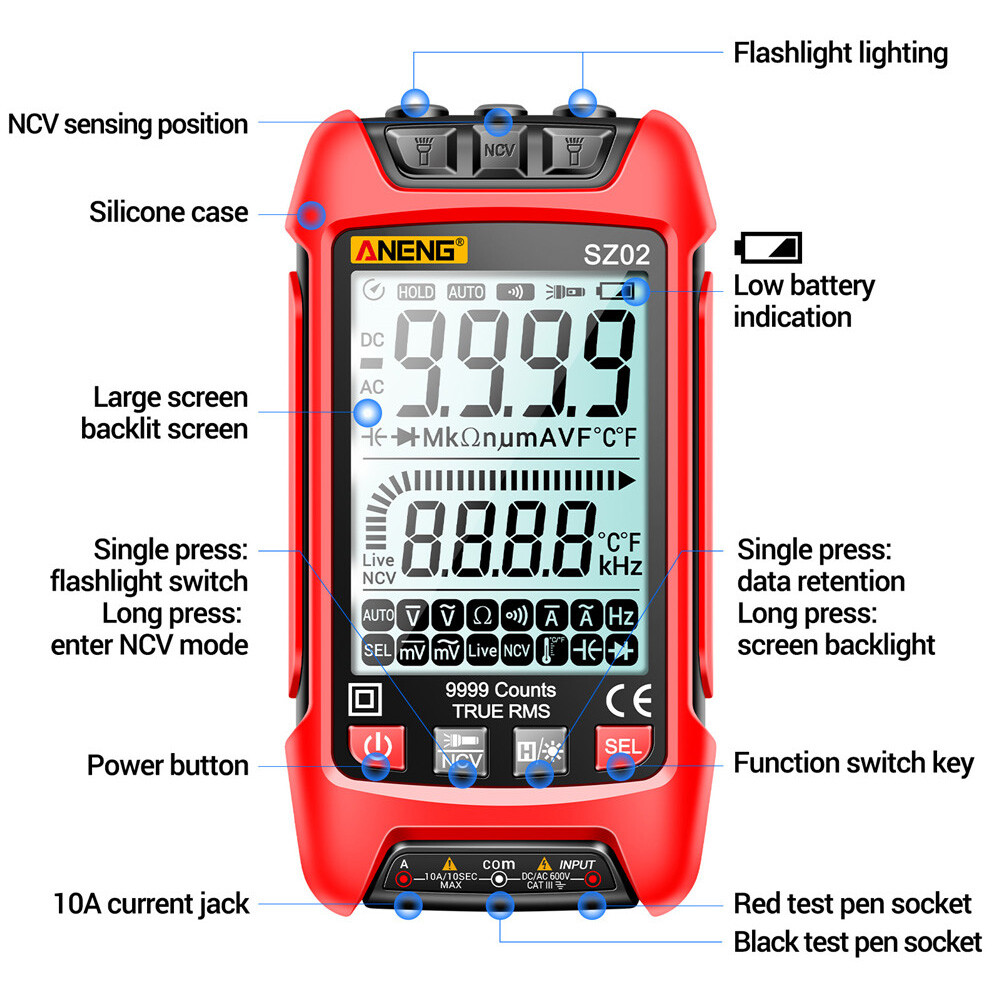 ANENG SZ02 Digital Multimeter Voltmeter Ammeter Resistance Transistor Meter Tool