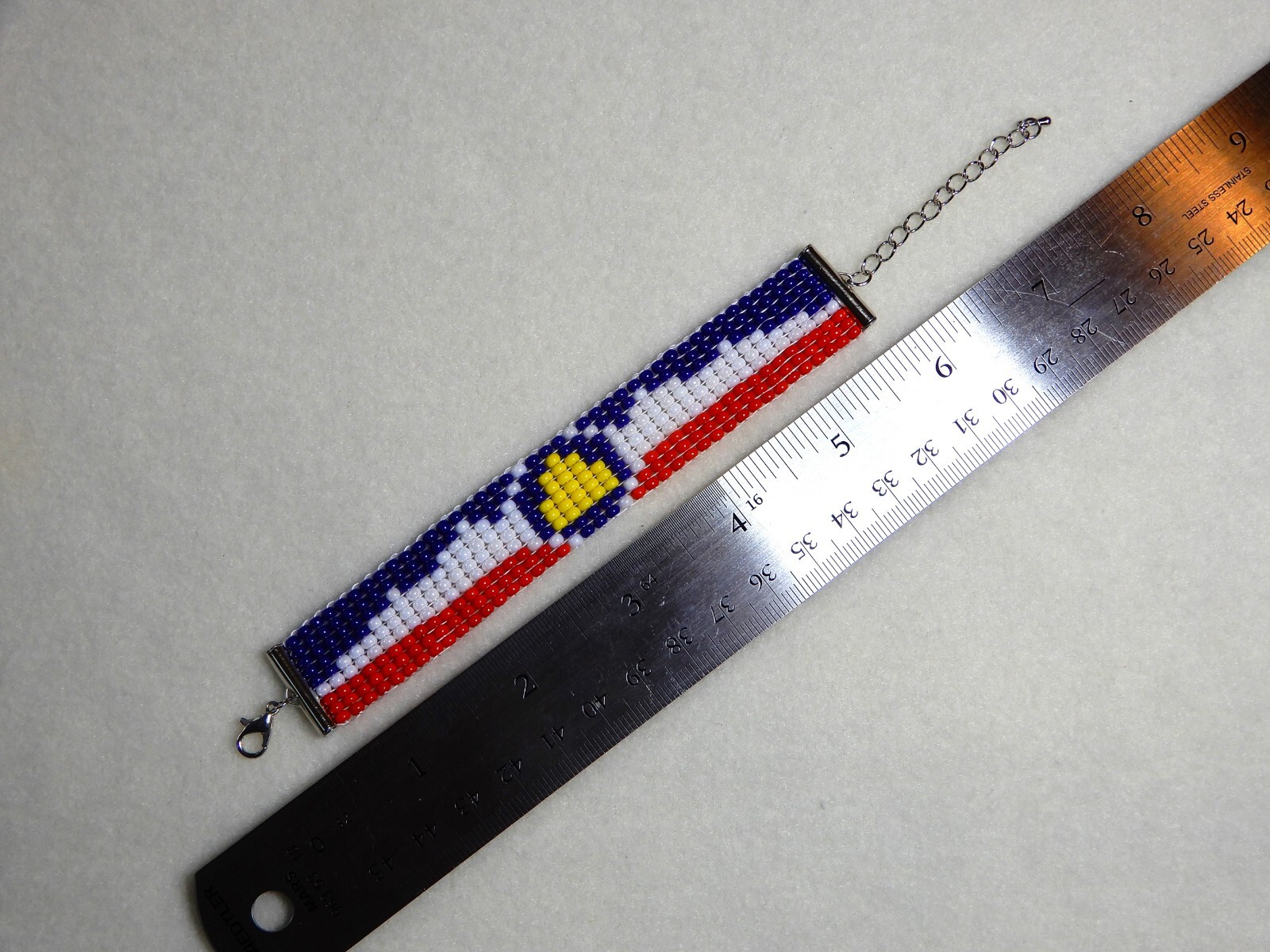 Utah state flag bead bracelet, handmade, adjustable length, beehive state