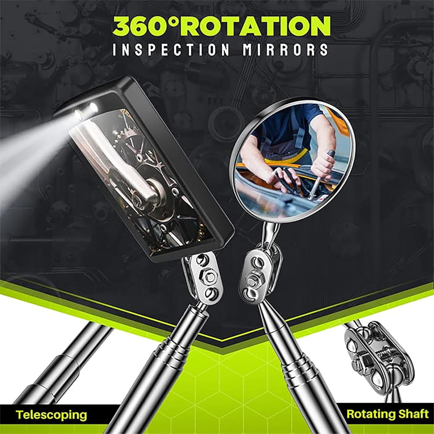 Telescoping Magnetic Pickup Tool Set, Inspection Mirror Telescoping, LED Flashli