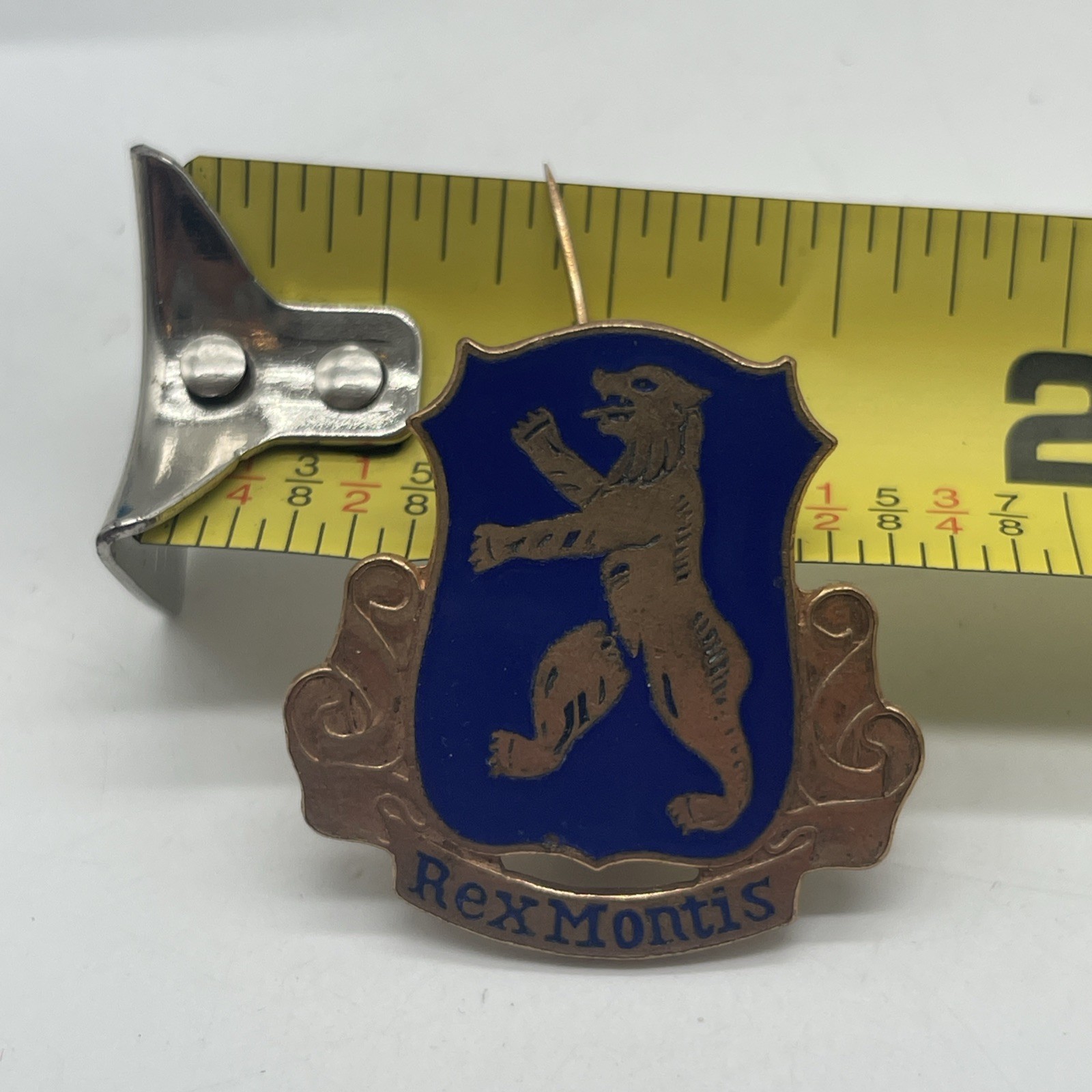 U.S. Military 136th Infantry Regiment Crest DI DUI Pin Back Insignia REX MONTIS