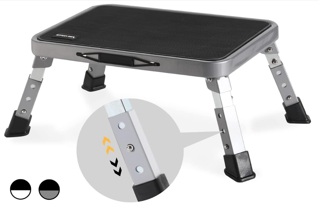 3 Levels Adjustable Folding Step Stools for Adults, Sturdy Metal RV Step Stool,