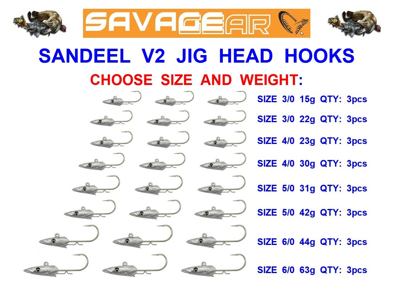 SAVAGE GEAR SANDEEL V2 JIG HEADS HOOKS FOR PREDATOR WEEDLESS BLACK MINNOW SHADS