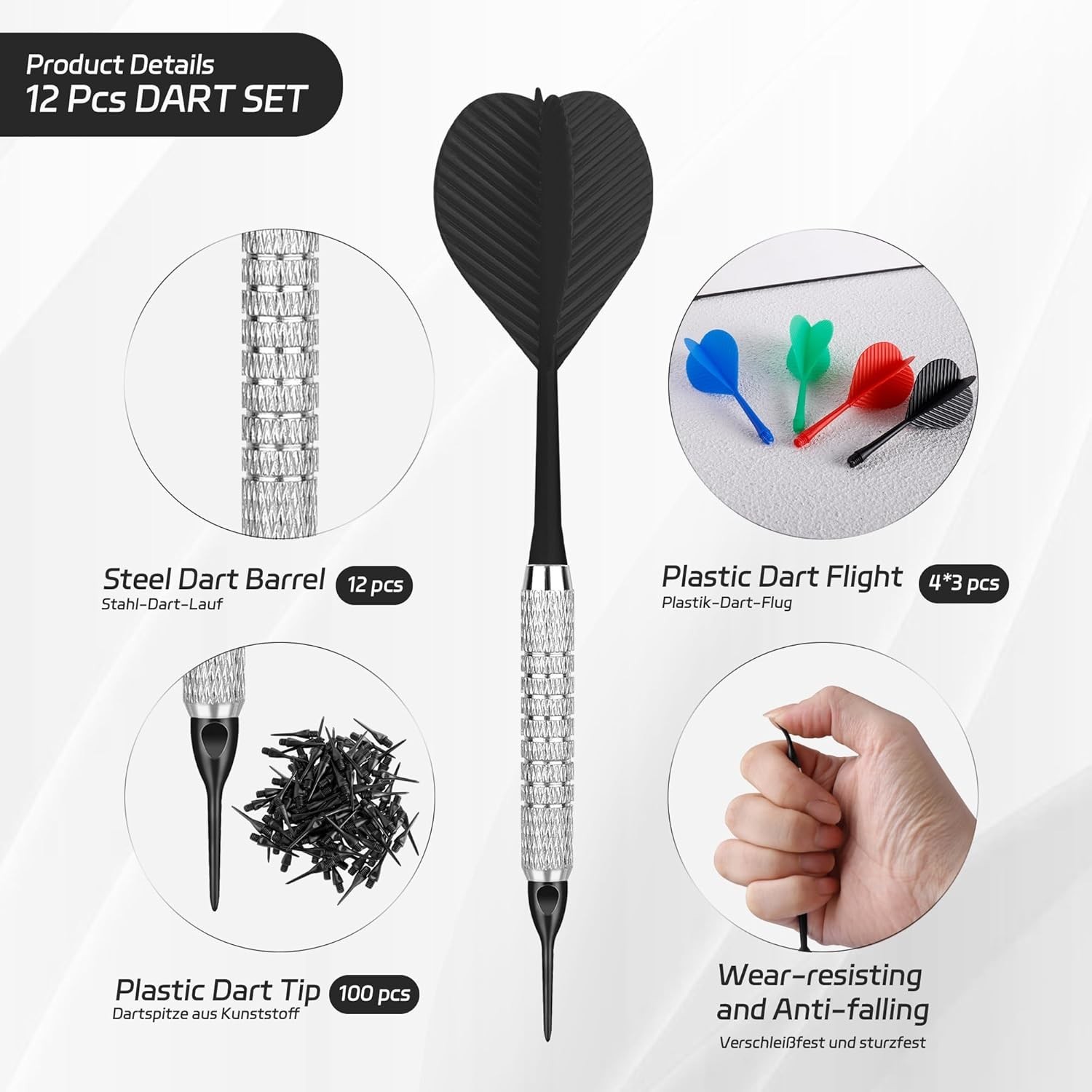 Plastic Tip Darts,12pcs Soft Darts Set with 100 Plastic Tips for Electronic D...
