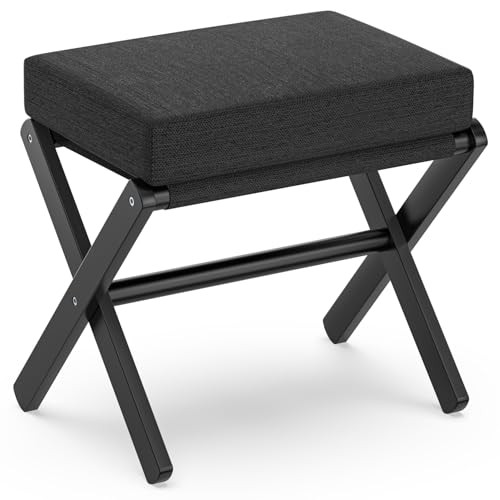 Foldable Foot Stool Ottoman, Modern Foot Rest with Bamboo X Legs Black - Black
