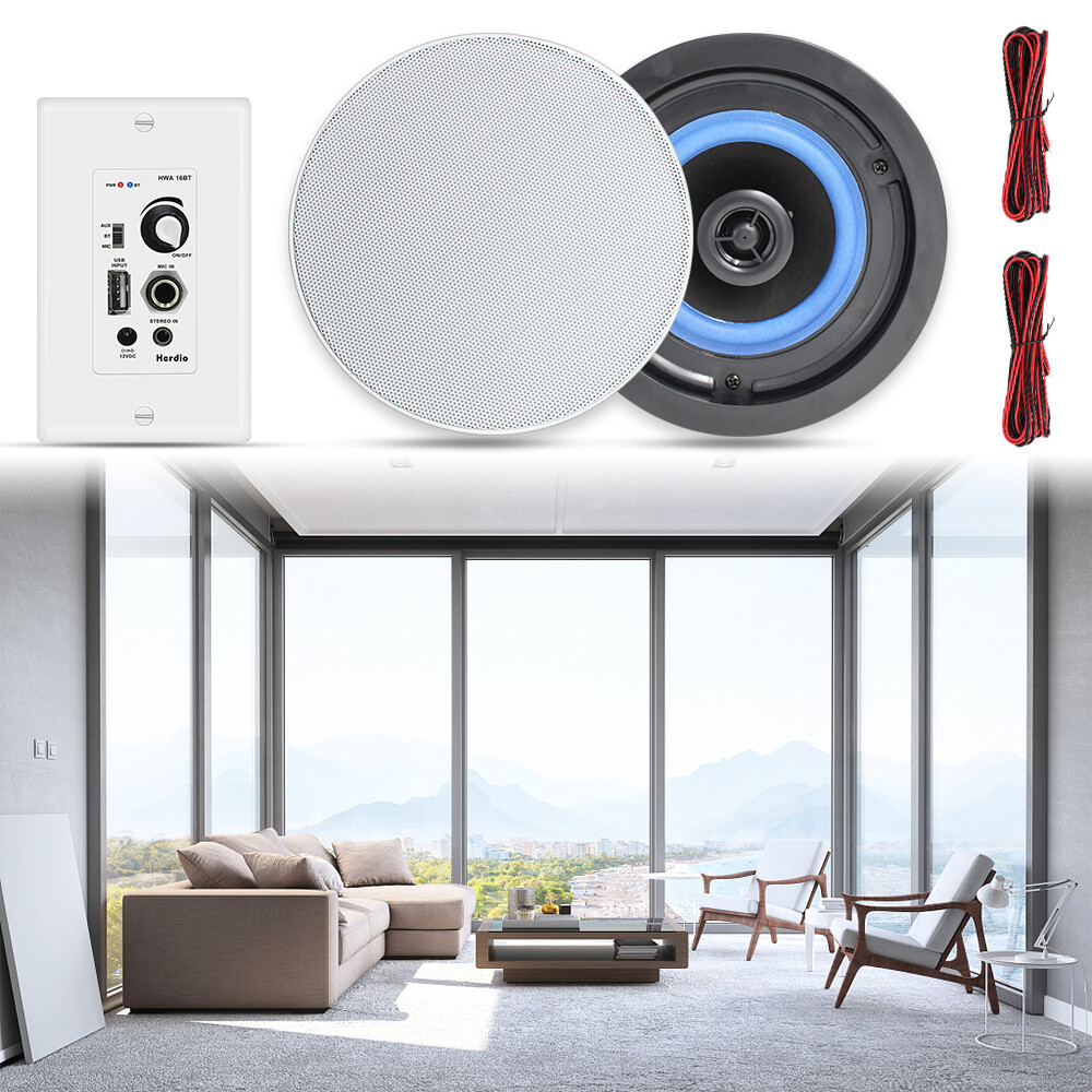 Herdio Bluetooth Ceiling Speakers Wired 4" 2-Way w/ 4-Channel Amplifier Receiver