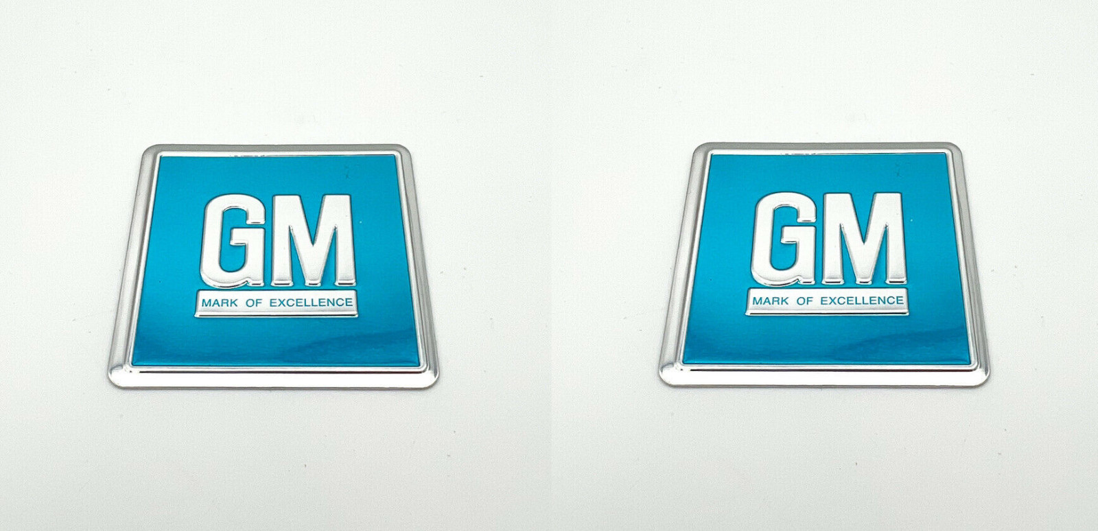 Pair "GM" Turquoise Metal Foil Door Jamb Decals Badges For 1964-1967 Chevy