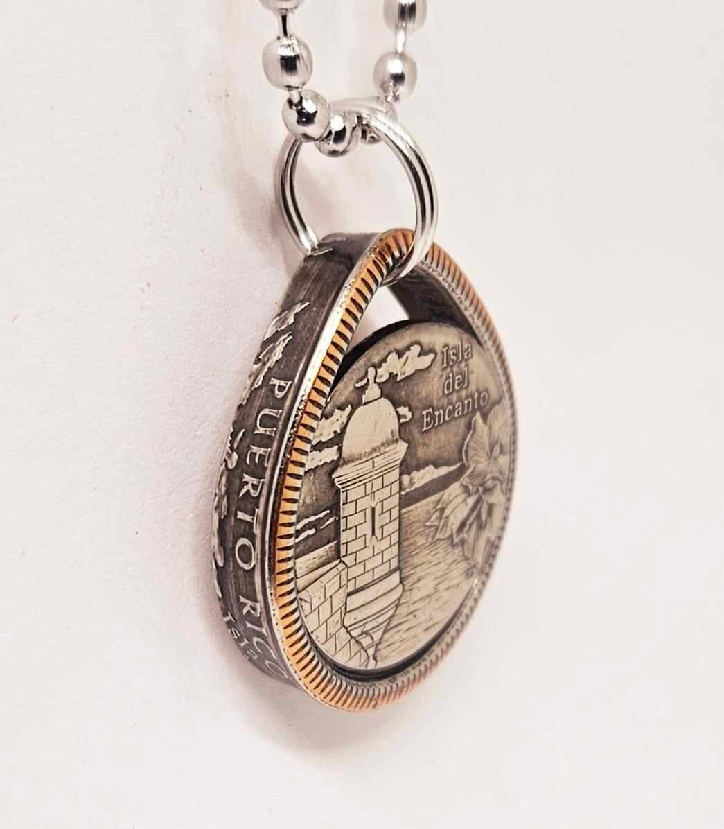 Tear  drop shaped Pendant made from PUERTO RICO US  coin ring  with 22 in chain
