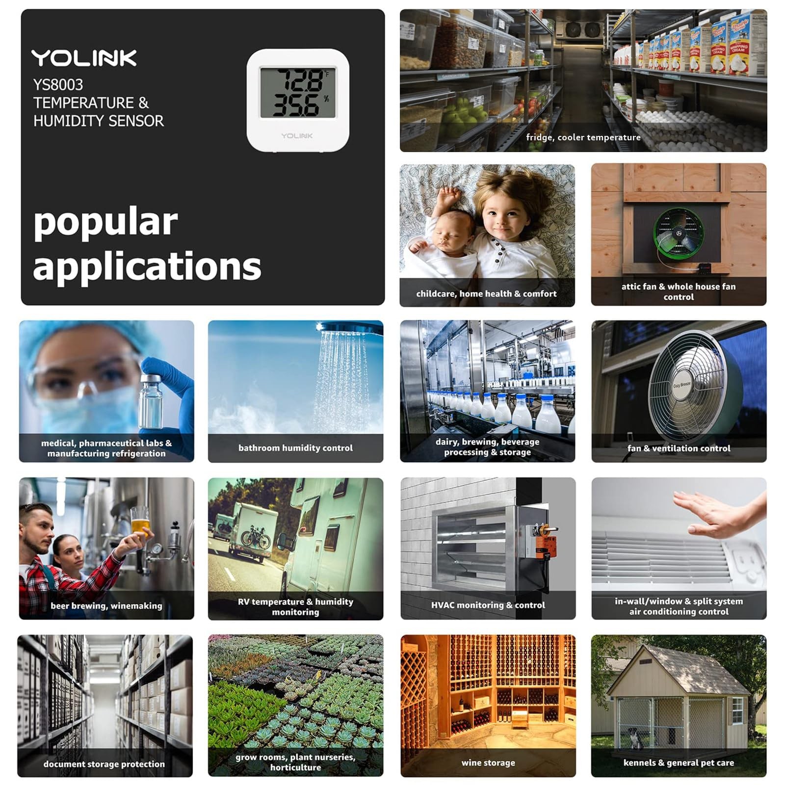 YoLink Smart Wireless Temperature & Humidity Sensor, 3-Pack, Wide Temp white