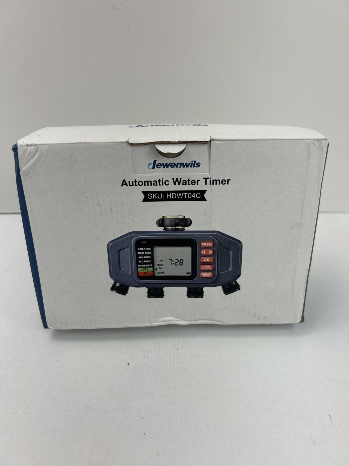 DEWENWlLS Sprinkler Timer, 4 Zone, Outdoor Faucet lrigation, Rain Delay & Manual