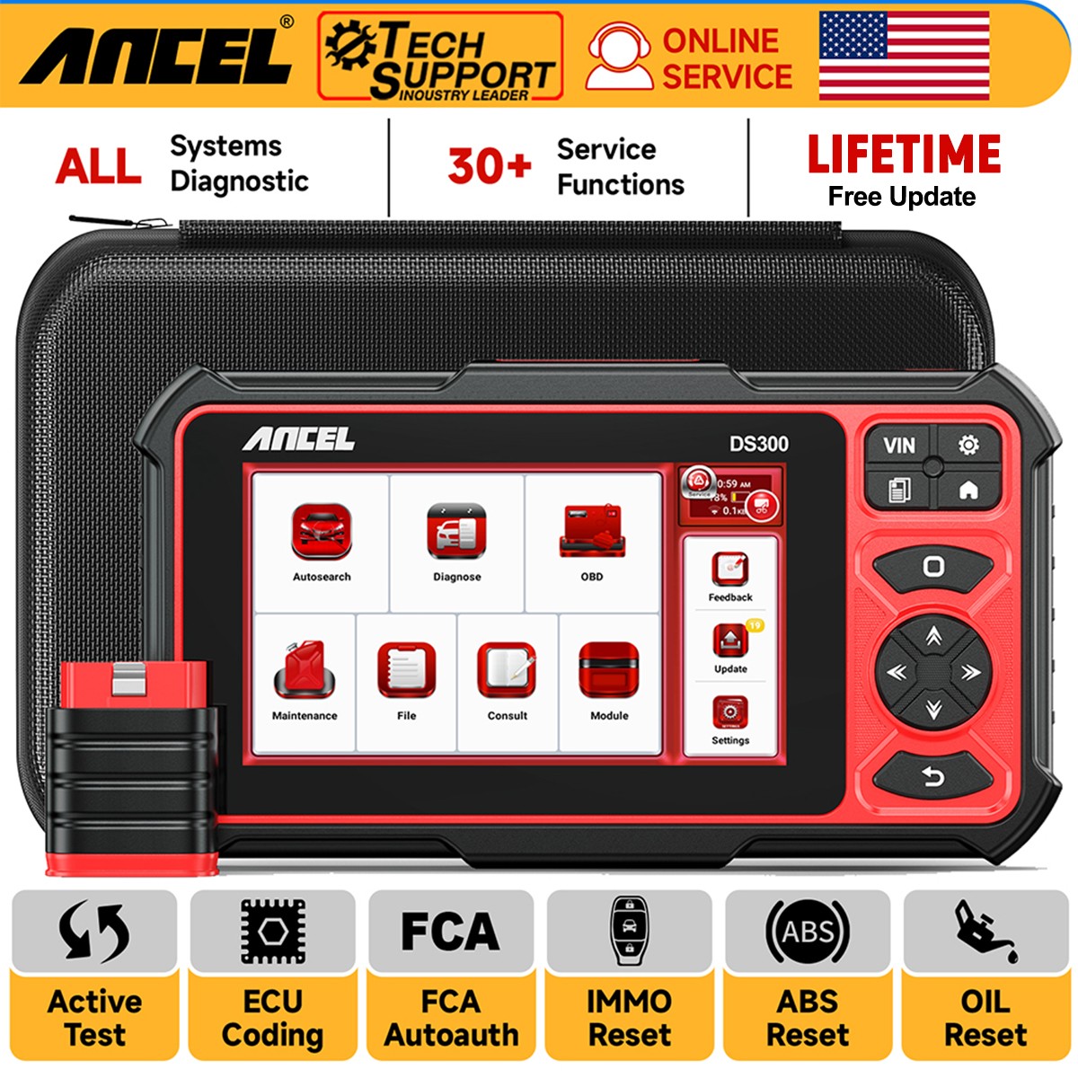 ANCEL DS300 Full System Diagnostic Scanner OBD2 Tool with Bi-Directional Control