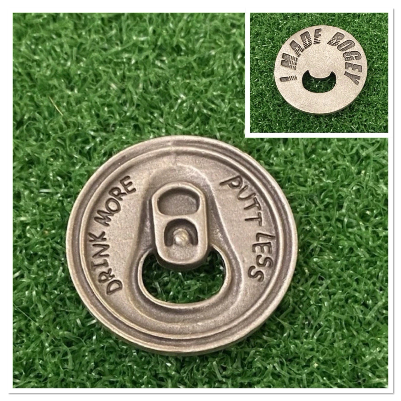 Drink More Putt Less Metal 1-1/4” Golf Ball Marker. I MADE BOGEY Brand